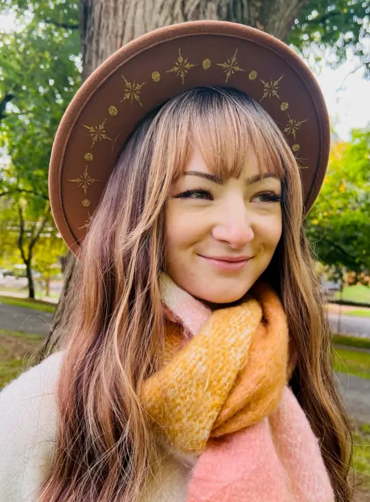 Caramel Gold Starburst Vegan Felt Wide Brim Hat