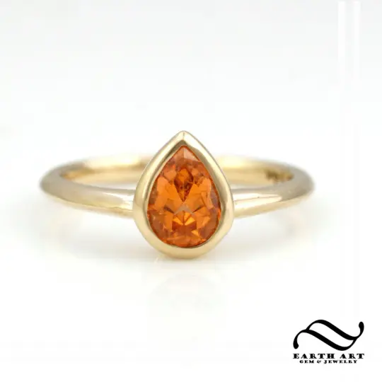 Bezel Set Spessartite Solitaire Engagement Ring in 14k