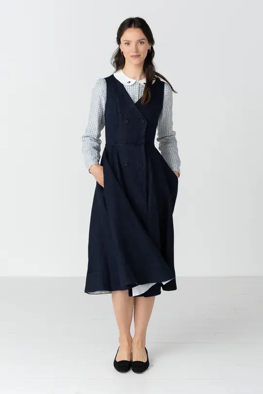 Rosa – Midi Linen Dress with Double-Button Front