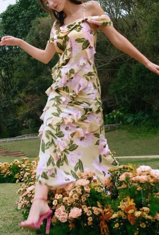 Pink green strapless one shoulder layered skirt gentle long dress homecoming dress R3354