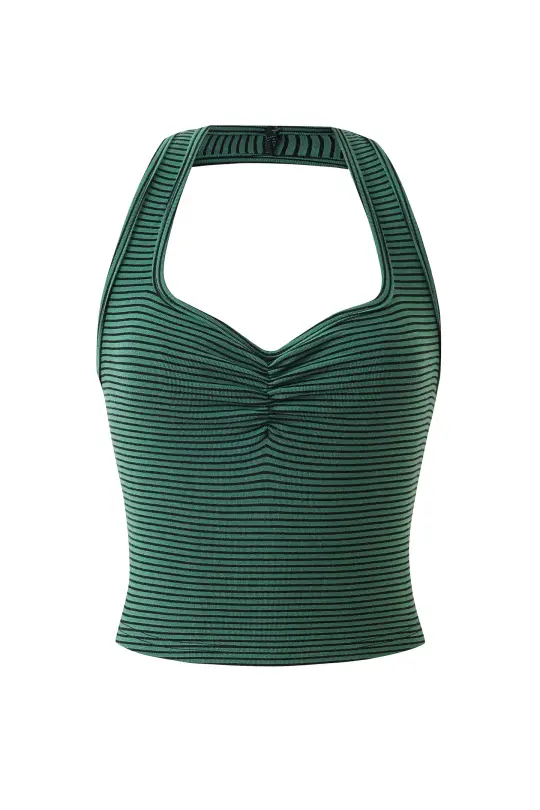 1 left - Scrunch Halter Top Green Stripe