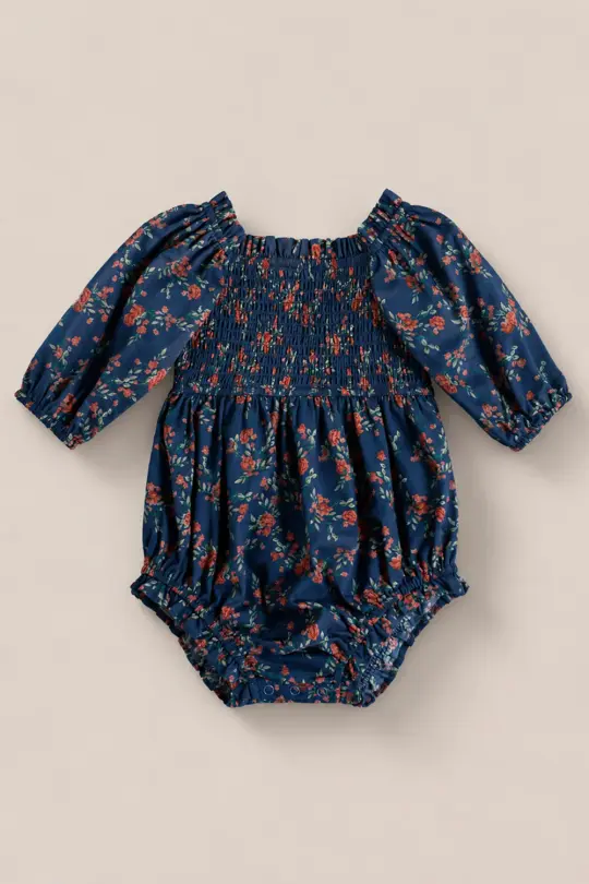 Baby Madeline Romper in Midnight Vibrant Chintz