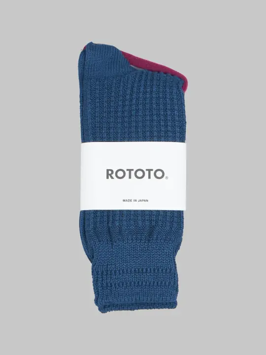 ROTOTO Cotton Waffle Crew Socks Dull Blue