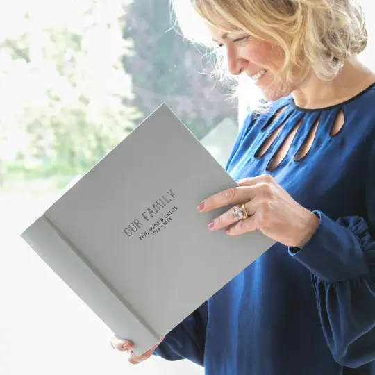 Linen Family Photo Album Personalised with Contemporary Font