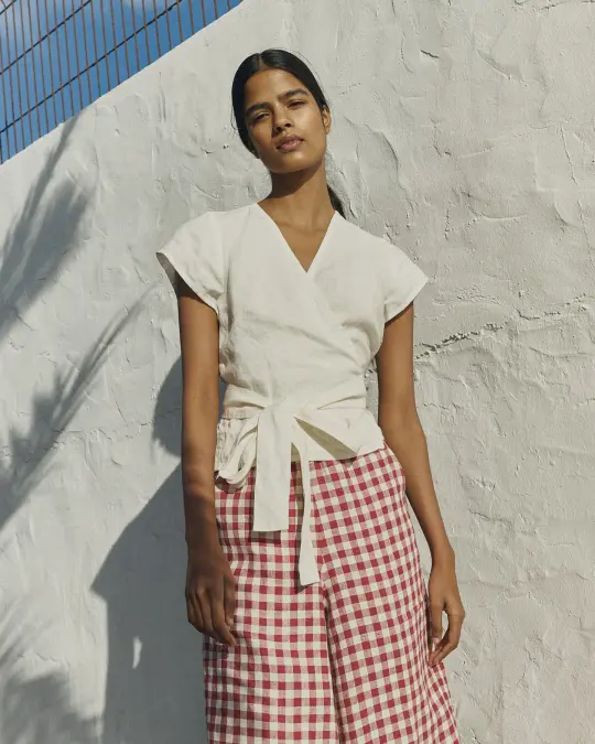 MADRID cropped linen wrap top
