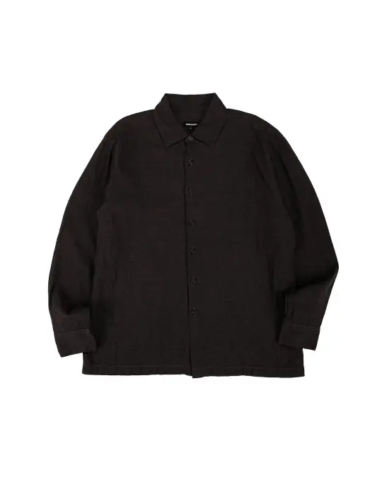 evan kinori Flat Hem Shirt Linen/Cotton Summercloth Brown/Navy