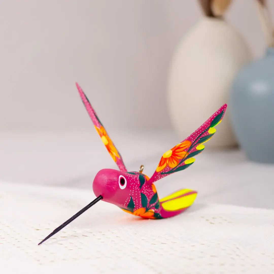 Large Hand Painted Hummingbird Wooden Figurine