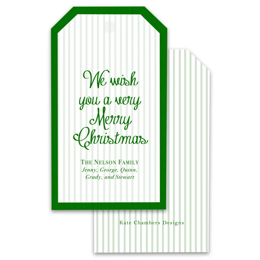 Green and White Stripes Customizable Holiday Gift Tag