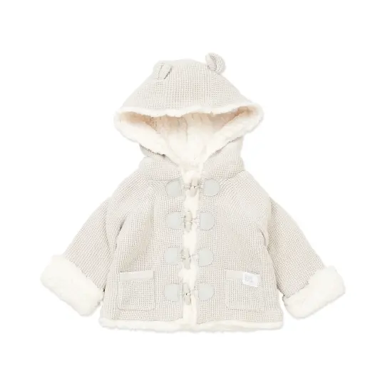 Rock A Bye Baby Boutique Baby Boys and Baby Girls Cotton Sherpa-Look Toggle Jacket, Light Gray, 6-12M