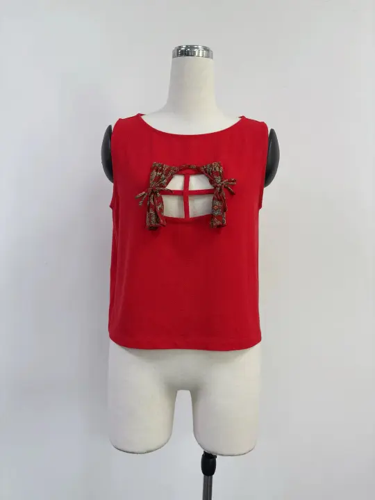 SAMPLE #388 - S Soft Linen Window Pane Shift Tank - Red