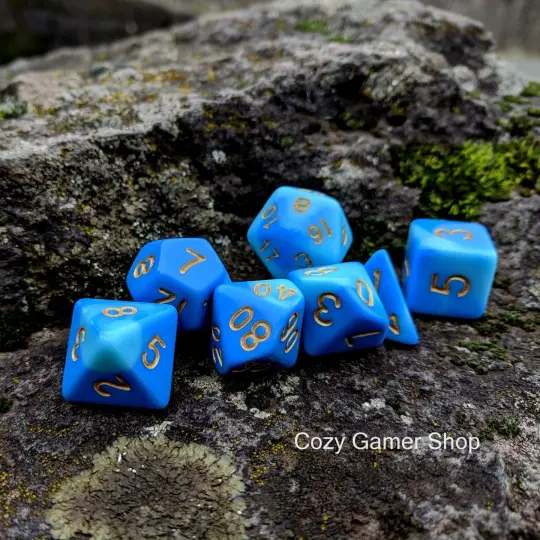 Wizard's Robes Dice Set – 7-Piece Blue Marbled Acrylic DnD Dice for Wizards