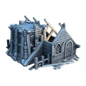 Unpainted 28mm 3D-printed open-frame house ruin — tabletop RPG terrain for D&D, Pathfinder & wargaming