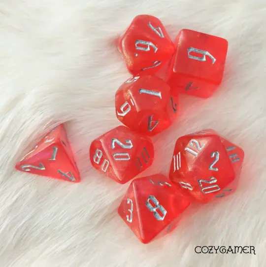 Red Glitter Acrylic Dice Set – 7-Piece Sparkle DnD Dice