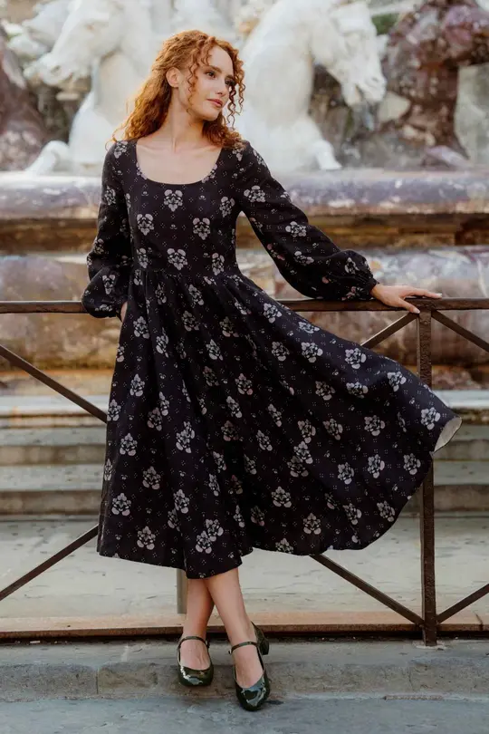 Carmen – Linen Midi Dress with Long Sleeves