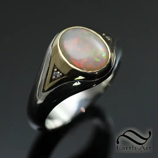 Opal Elegance - Sterling and 14k Signet ring