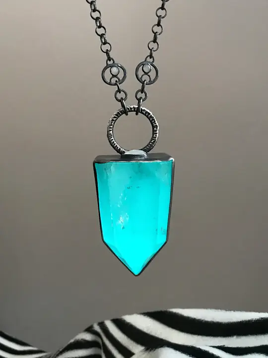 Huge Blue Glowing Quartz Statement Necklace