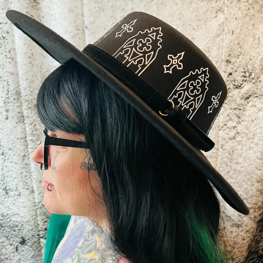Wrought Iron Arches Vegan Felt Flat Top XL Wide Brim Hat