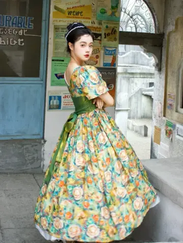 French Retro Bright Yellow Floral A-Line Square Bow Back Accessory Corset Maxi Evening Dress Prom Dress RS558