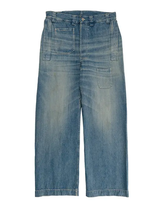 Warehouse Lot. JG-01 1910s Netmaker's Trousers Indigo Denim Used Wash (Light Colour)