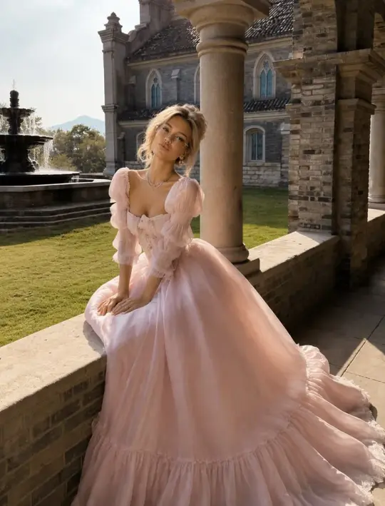 Puffy Tulle Women's Prom Gown Blush Pink Waist Fitted Maxi Evening Dress Birthday Dress — Fall Outfit 2026 New  RS3345