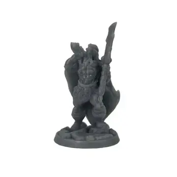 Unpainted 32mm 3D-printed bare-chested human barbarian planting a rune-carved maul, fur pelt across his back — tabletop RPG miniature for D&D, Pathfinder & wargaming