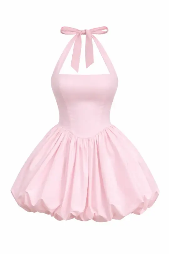Cute Blush Pink A-Line Halter Bodycon Mini Birthday Dress Homecoming Dress RS262