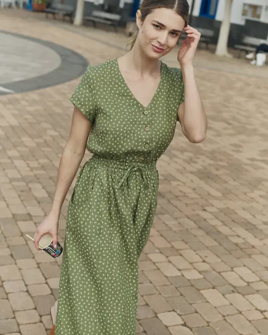 R: REINE waisted linen dress (Color: Cobalt Blue; Size: M)