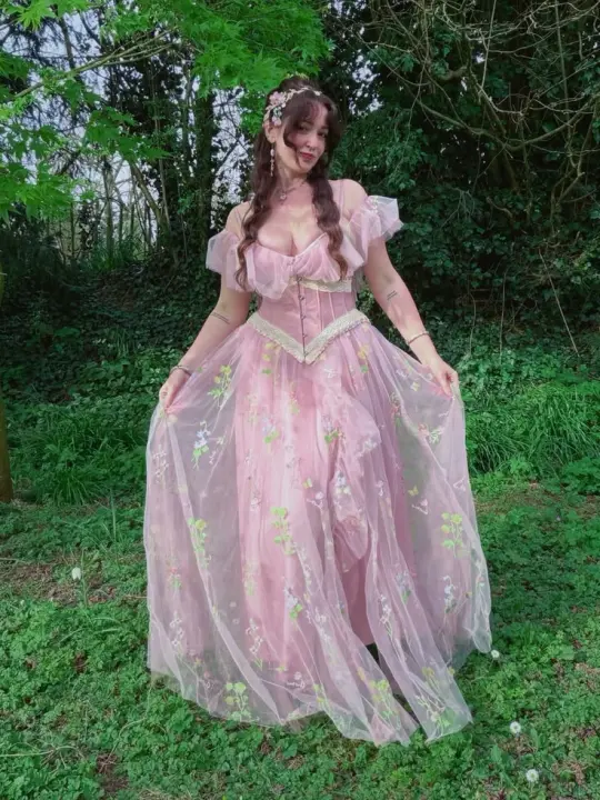 Hazy CottageCore Prom Gown Pink Women's Corset Maxi Birthday Dress — Fall Outfit 2026 New RS3075