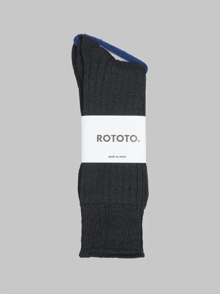 ROTOTO Linen Cotton Ribbed Crew Socks Black