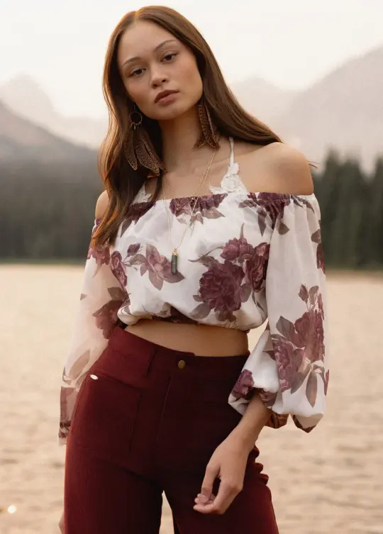 Magali Top in Large Cream Floral