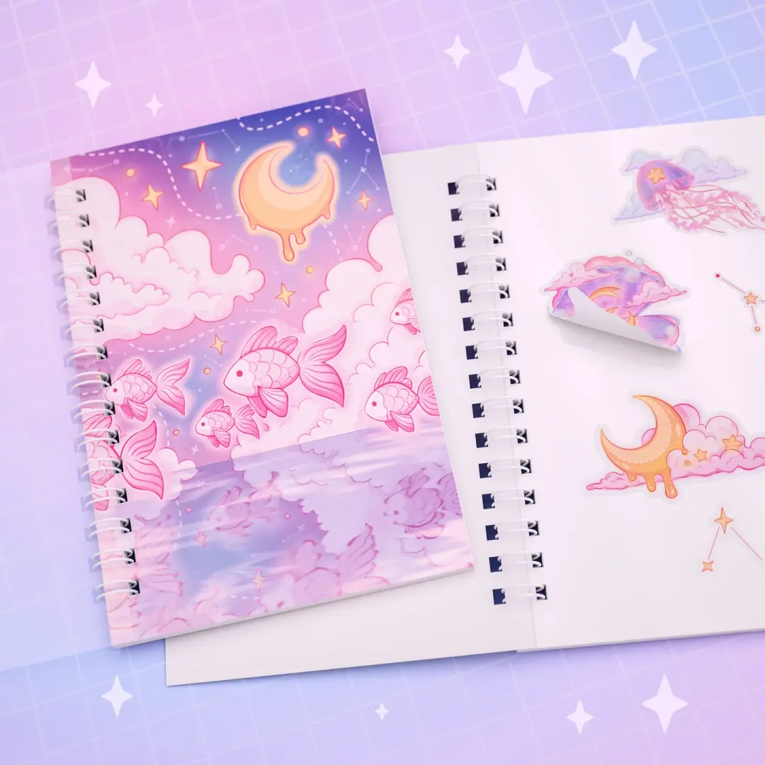 Reusable sticker collecting book - Cosmic Swim (A6)