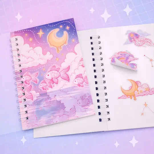 Reusable sticker collecting book - Cosmic Swim (A6)