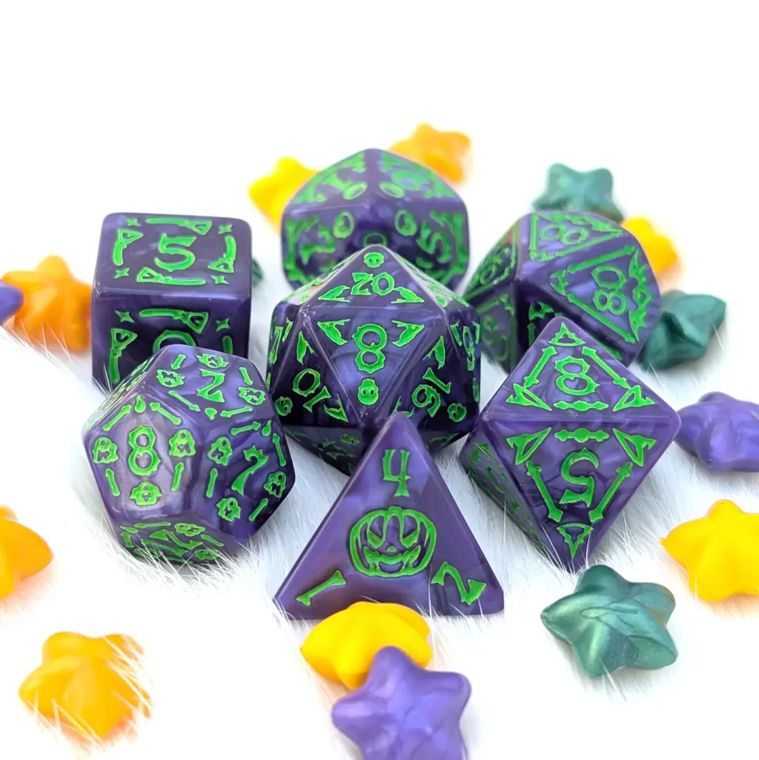 Purple Halloween DnD Dice Set - Marbled Acrylic - Moonlit Mischief