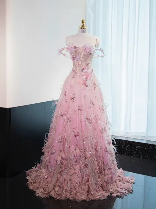 Light pink strapless fitted long ball gown, bridal dress R8982