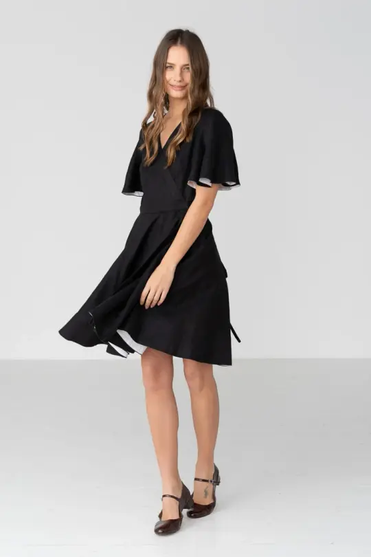 Wrap – Mini Linen Wrap Dress with Butterfly Sleeves