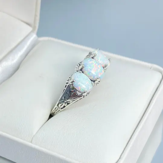 Opal Ring, Size 5, Art Deco Jewelry Design#D41 - Ready to Ship