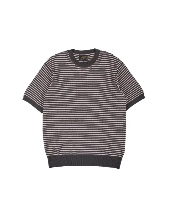 Beams Plus Knit Tee Dot Pattern Jacquard Charcoal Grey