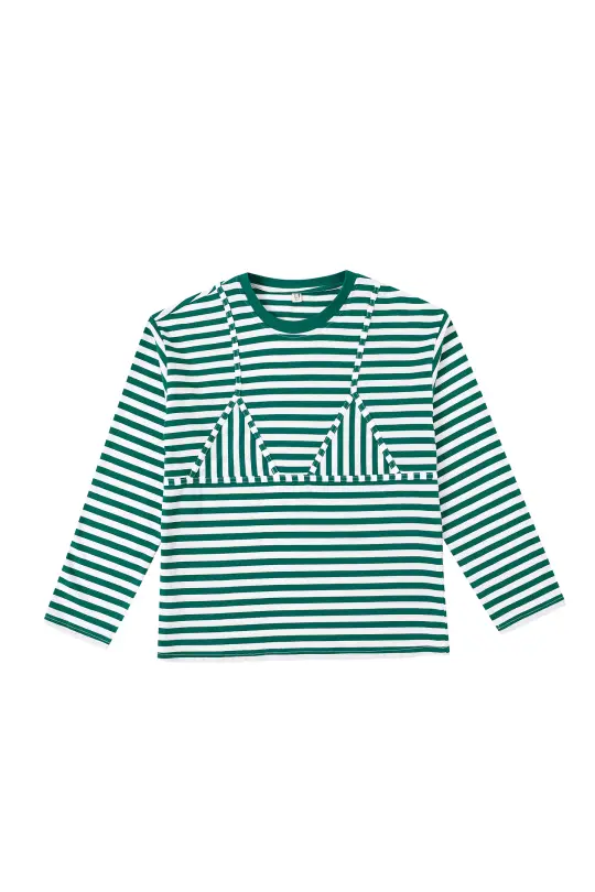 Bikini Bod Cotton Stripe Long Sleeve Tee Green/White