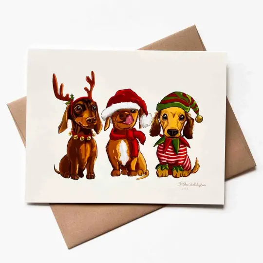 Three Dachshund Christmas Card