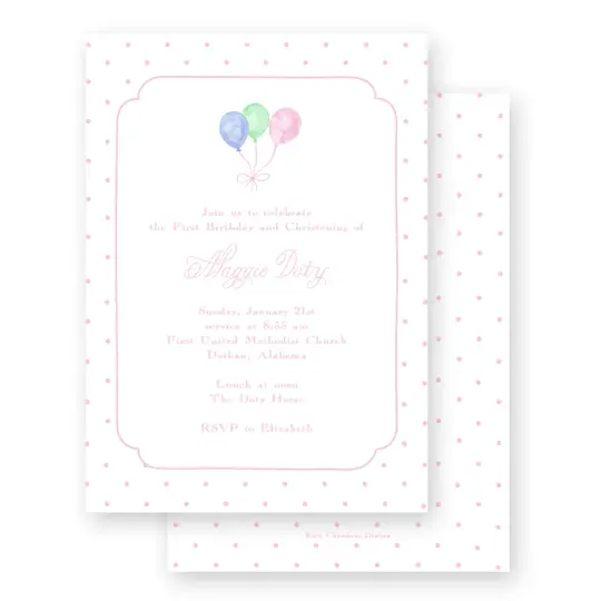 Watercolor Balloons with Dainty Dots Border Birthday Party Invitation