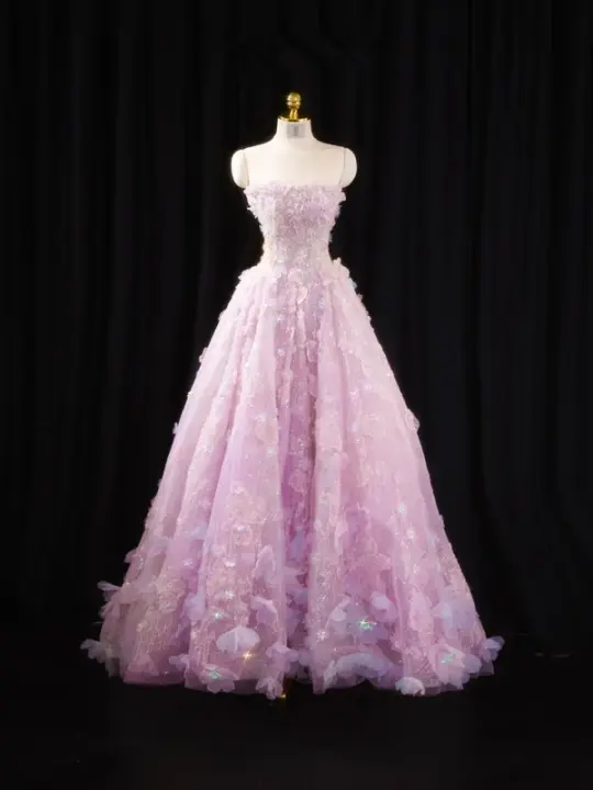 Light purple strapless, fitted waist, full skirt, long ball gown, bridal dress R8915
