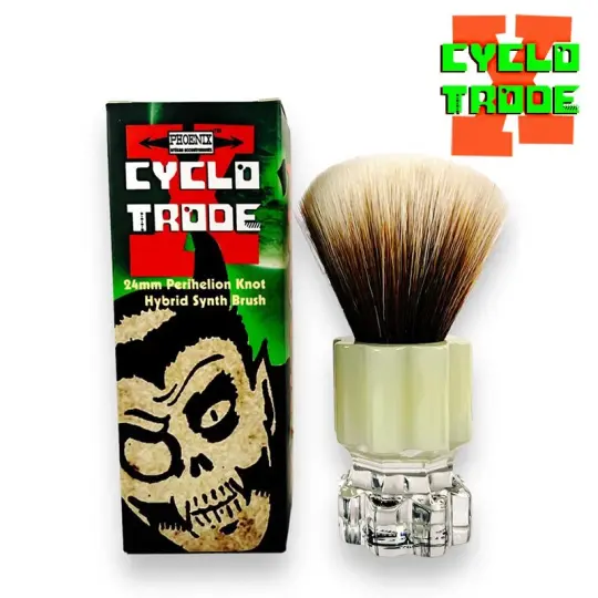 Cyclotrode X | 24mm Perihelion Hybrid Synth Brush | Glow In The Dark Retro Shave Tech!