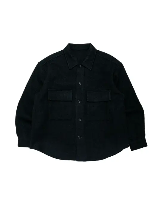 James Coward Double Pocket Overshirt Piece Dyed Wool Twill Black