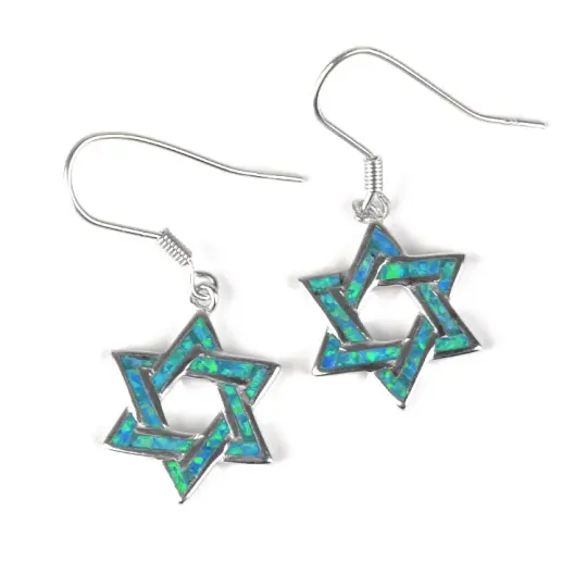 Blue Opal Star of David Earrings