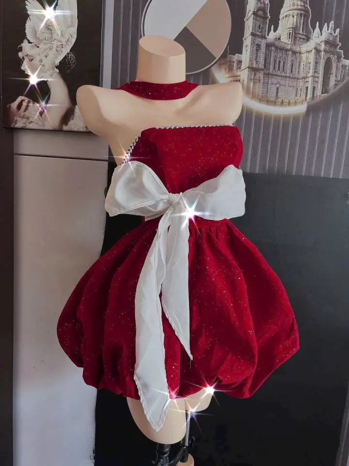 Red tube top waist bubble bud skirt short skirt homecoming dress R3622
