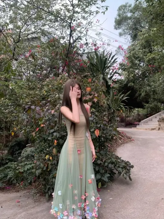 Fresh Tulle Applique Women's Prom Gown Soft Green Waist Fitted Maxi Evening Dress Birthday Dress — Fall Outfit 2026 New  RS3247
