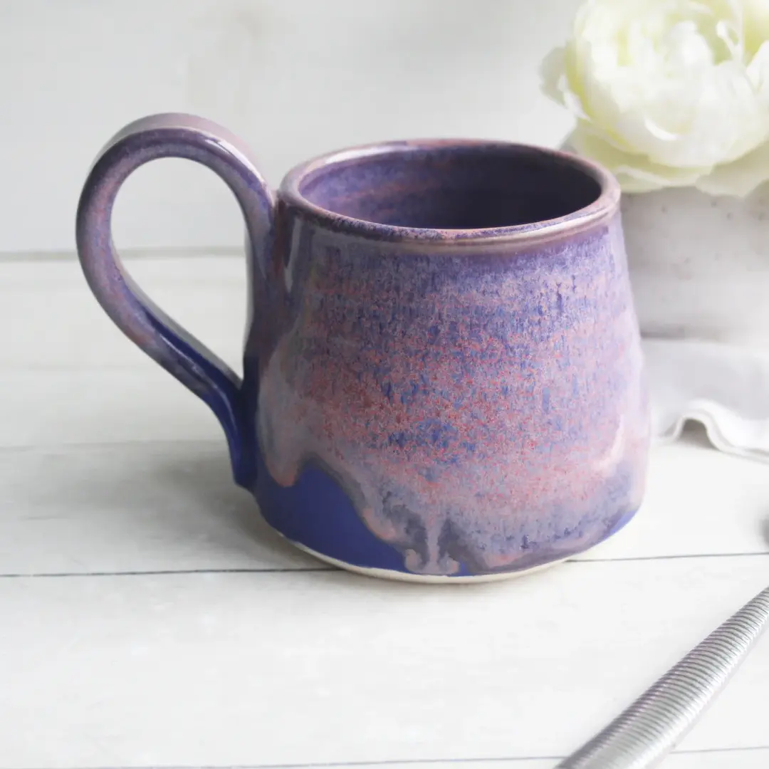 Handcrafted Pottery Mug in Pink and Purple Glazes, 16 oz. Made in USA