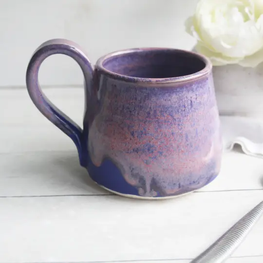 Handcrafted Pottery Mug in Pink and Purple Glazes, 16 oz. Made in USA