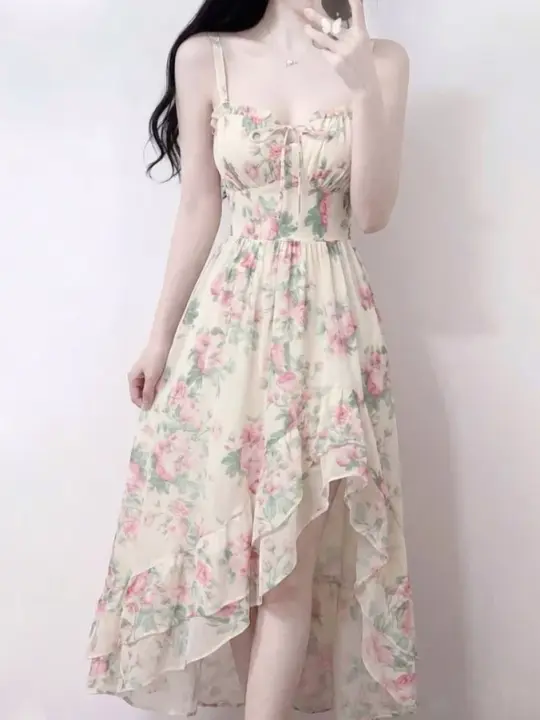Gentle Ivory Prom Gown , Chiffon Flowy Floral Corset Maxi Party Dress Cami Dress RS1416