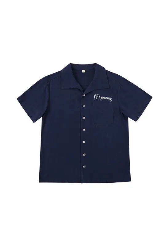 Unisex Mommy Bowling Shirt Navy Linen